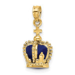 Indlæs billede til gallerivisning 14K Yellow Gold Enamel Blue Crown with Cross 3D Pendant Charm

