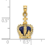 画像をギャラリービューアに読み込む, 14K Yellow Gold Enamel Blue Crown with Cross 3D Pendant Charm
