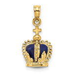Load image into Gallery viewer, 14K Yellow Gold Enamel Blue Crown with Cross 3D Pendant Charm
