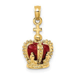 이미지를 갤러리 뷰어에 로드 , 14K Yellow Gold Enamel Red Crown with Cross 3D Pendant Charm
