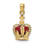 Kép betöltése a galériamegjelenítőbe: 14K Yellow Gold Enamel Red Crown with Cross 3D Pendant Charm
