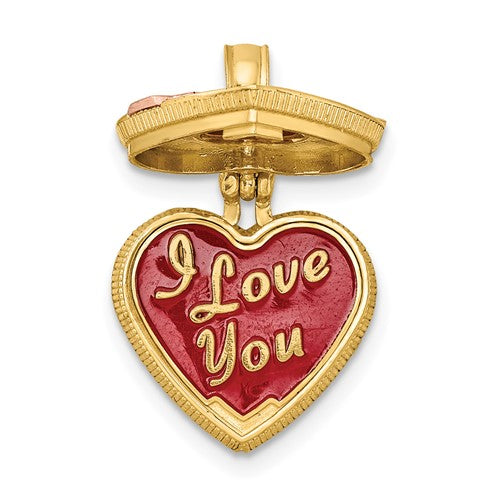 14K Yellow Rose Gold Enamel Heart Candy Chocolate Box I Love You 3D Pendant Charm