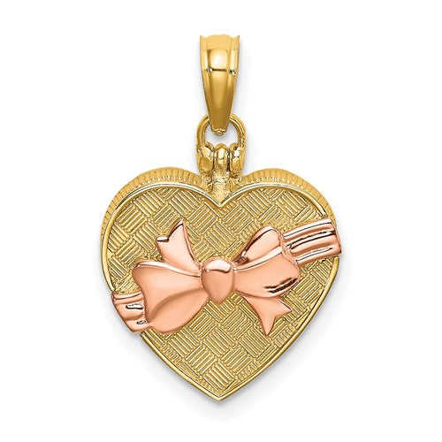 14K Yellow Rose Gold Enamel Heart Candy Chocolate Box I Love You 3D Pendant Charm