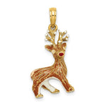 Carregar imagem no visualizador da galeria, 14k Yellow Gold Enamel Reindeer 3D Pendant Charm

