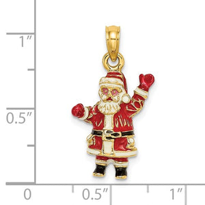 14k Yellow Gold Enamel Santa Claus 3D Pendant Charm