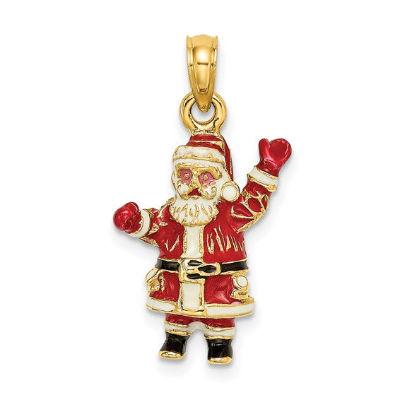 14k Yellow Gold Enamel Santa Claus 3D Pendant Charm