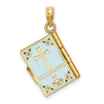 Afbeelding in Gallery-weergave laden, 14k Yellow Gold Enamel Butterfly Flowers Cross Ecclesiastes 3:1 Prayer Book 3D Pendant Charm
