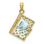 Load image into Gallery viewer, 14k Yellow Gold Enamel Butterfly Flowers Cross Ecclesiastes 3:1 Prayer Book 3D Pendant Charm
