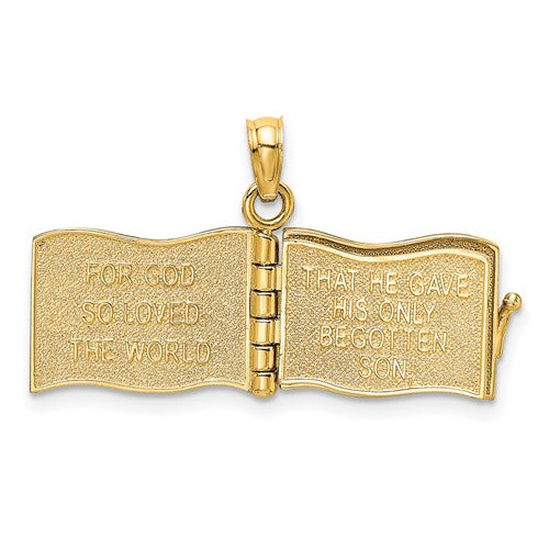 14k Yellow Gold Enamel Rainbow Peace Dove John 3:16 Book 3D Pendant Charm