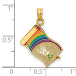 Load image into Gallery viewer, 14k Yellow Gold Enamel Rainbow Peace Dove John 3:16 Book 3D Pendant Charm
