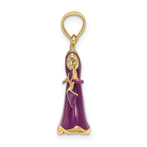 14K Yellow Gold Enamel Purple Dress High Heel Shoe 3D Pendant Charm