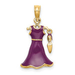 Kép betöltése a galériamegjelenítőbe: 14K Yellow Gold Enamel Purple Dress High Heel Shoe 3D Pendant Charm
