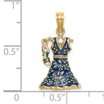 將圖片載入圖庫檢視器 14K Yellow Gold Enamel Blue Dress High Heel Shoe 3D Pendant Charm
