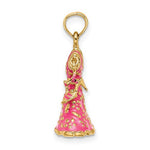 將圖片載入圖庫檢視器 14K Yellow Gold Enamel Pink Dress High Heel Shoe 3D Pendant Charm
