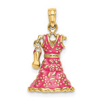 Załaduj obraz do przeglądarki galerii, 14K Yellow Gold Enamel Pink Dress High Heel Shoe 3D Pendant Charm
