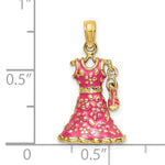 Lataa kuva Galleria-katseluun, 14K Yellow Gold Enamel Pink Dress High Heel Shoe 3D Pendant Charm
