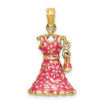 画像をギャラリービューアに読み込む, 14K Yellow Gold Enamel Pink Dress High Heel Shoe 3D Pendant Charm
