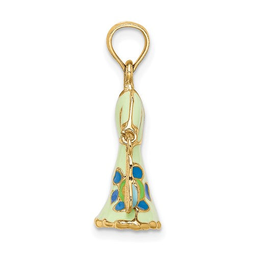 14K Yellow Gold Enamel Mint Green Blue Floral Dress Flip Flop Slipper Sandal 3D Pendant Charm