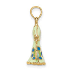 이미지를 갤러리 뷰어에 로드 , 14K Yellow Gold Enamel Mint Green Blue Floral Dress Flip Flop Slipper Sandal 3D Pendant Charm
