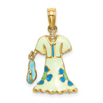 이미지를 갤러리 뷰어에 로드 , 14K Yellow Gold Enamel Mint Green Blue Floral Dress Flip Flop Slipper Sandal 3D Pendant Charm
