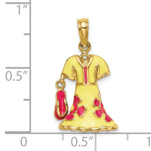 14K Yellow Gold Enamel Yellow Floral Dress Flip Flop Slipper Sandal 3D Pendant Charm
