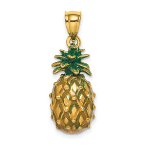 14k Yellow Gold Enamel Pineapple 3D Pendant Charm
