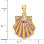 이미지를 갤러리 뷰어에 로드 , 14k Yellow Gold Enamel Pink Seashell Scallop Shell Clamshell Pendant Charm
