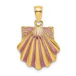 Indlæs billede til gallerivisning 14k Yellow Gold Enamel Pink Seashell Scallop Shell Clamshell Pendant Charm
