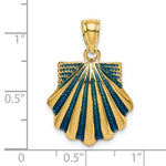 Carica l&#39;immagine nel visualizzatore di Gallery, 14k Yellow Gold Enamel Blue Seashell Scallop Shell Clamshell Pendant Charm
