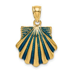 Load image into Gallery viewer, 14k Yellow Gold Enamel Blue Seashell Scallop Shell Clamshell Pendant Charm
