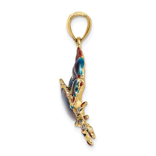 14k Yellow Gold Enamel Blue Crab Pendant Charm