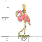 Load image into Gallery viewer, 14k Yellow Gold Enamel Pink Flamingo 3D Pendant Charm
