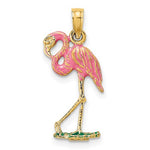 画像をギャラリービューアに読み込む, 14k Yellow Gold Enamel Pink Flamingo 3D Pendant Charm
