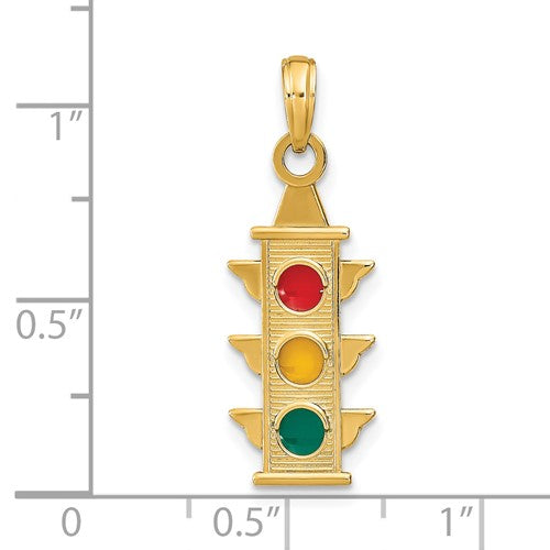 14k Yellow Gold Enamel Street Traffic Signal Light Pendant Charm