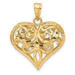 Cargar imagen en el visor de la galería, 14k Yellow Gold Diamond Cut Puffy Filigree Heart 3D Pendant Charm

