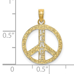 14k Yellow Gold Peace Sign Symbol Cutout Pendant Charm