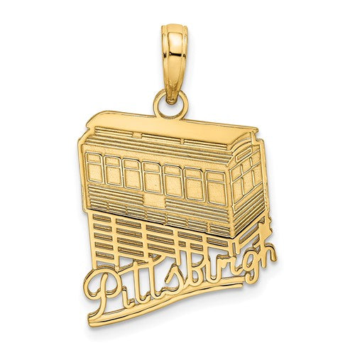 14k Yellow Gold Pittsburgh Pennsylvania Tram Cable Car Incline Pendant Charm
