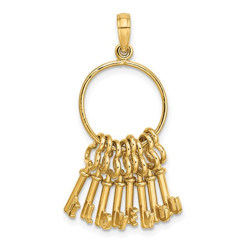 14k yellow gold i love you keys chain 3d moveable pendant charm