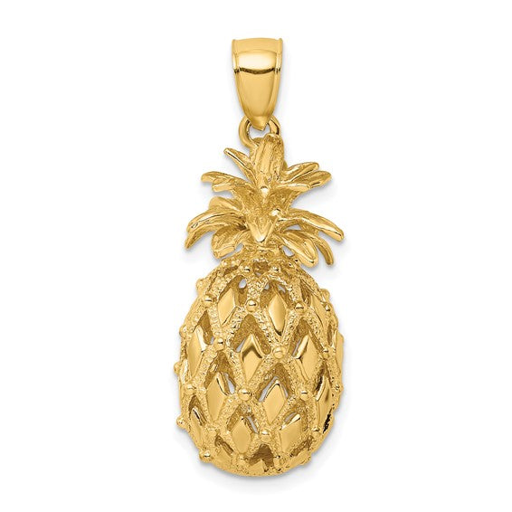 14k Yellow Gold Pineapple 3D Pendant Charm
