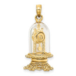 Load image into Gallery viewer, 14k Yellow Gold Enamel Glass Torsion Pendulum Clock 3D Pendant Charm
