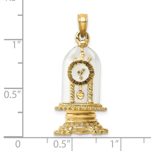 14k Yellow Gold Enamel Glass Torsion Pendulum Clock 3D Pendant Charm