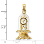 이미지를 갤러리 뷰어에 로드 , 14k Yellow Gold Enamel Glass Torsion Pendulum Clock 3D Pendant Charm
