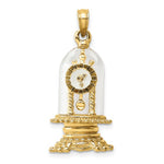 Lataa kuva Galleria-katseluun, 14k Yellow Gold Enamel Glass Torsion Pendulum Clock 3D Pendant Charm
