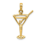 Ladda upp bild till gallerivisning, 14k Yellow Gold Martini with Olive Drink Cut Out Pendant Charm
