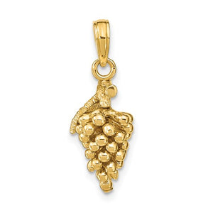 14k Yellow Gold Grapes with Stem Leaf 3D Pendant Charm