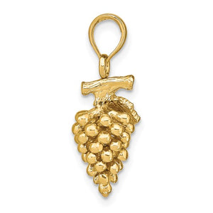 14k Yellow Gold Grapes with Stem Leaf 3D Pendant Charm