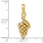 Load image into Gallery viewer, 14k Yellow Gold Grapes with Stem Leaf 3D Pendant Charm
