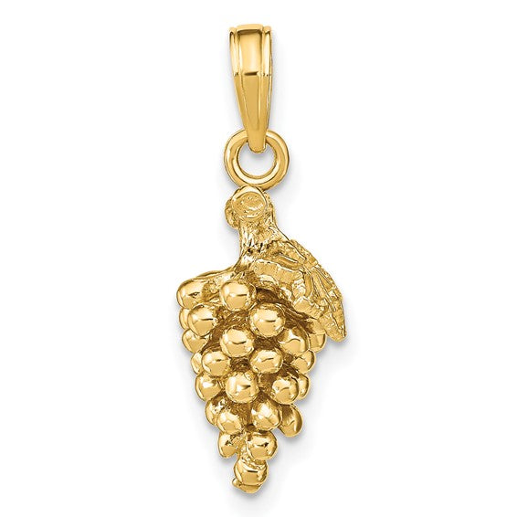 14k yellow gold grapes with stem leaf 3d pendant charm