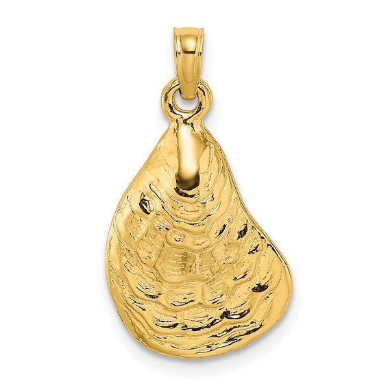 14k Yellow Gold Oyster Shell Seashell Textured Pendant Charm