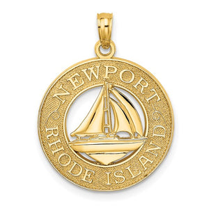 14k Yellow Gold Newport RI Rhode Island Sailboat Pendant Charm